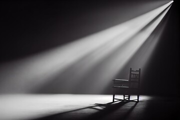 Poster - Alone empty chair under light beam, created with generative ai