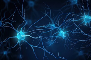 Poster - Brain system works neuron receives chemical and electrical signals background. Generative ai