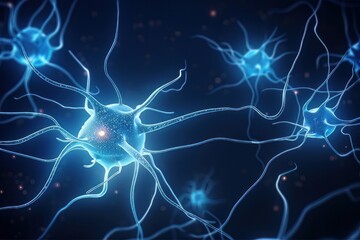 Poster - Brain system works neuron receives chemical and electrical signals background. Generative ai