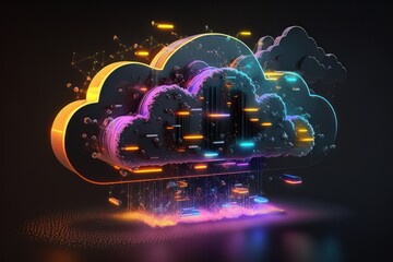 Poster - Glowing Cloud icon technology concept, exploded panel with cloud services and data protection. Generative ai