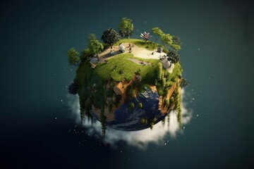 Poster - Concept of a green planet earth. Generative ai