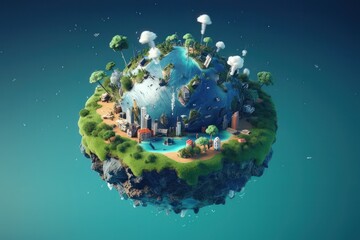 Poster - Concept of a green planet earth. Generative ai