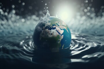 Aufkleber - Planet Earth Model in Water. Concept For World Water Day. Generative AI