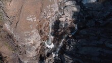 Drone Flight Over The Rocks And A View Of One Of The Highest Waterfalls In France, The Arpenaz Waterfall In The North Of Sallanches In The French Alps