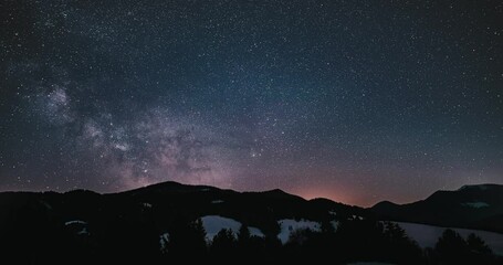 Wall Mural - dark starry sky with milky way galaxy stars astronomy time lapse night to day