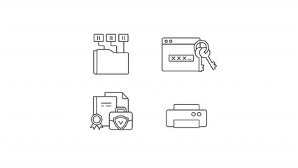 Poster - Animated office data linear icons. Corporate information access. Password management. Seamless loop HD video with alpha channel on transparent background. Outline motion graphic animation