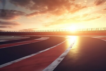 Poster - Empty race track at sunset, sport background, generative ai