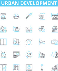 Urban development vector line icons set. Urban, Development, Cities, Infrastructure, Housing, Sustainability, Technology illustration outline concept symbols and signs