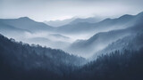 Fototapeta Góry - mountains in the fog - generative ai