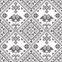 Poster - Filipino folk art - Yakan cloth inspired vector seamless pattern, traditional textile or fabric print design from Philippines in black and white