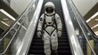 Astronaut cosmonaut rides the escalator Generative AI