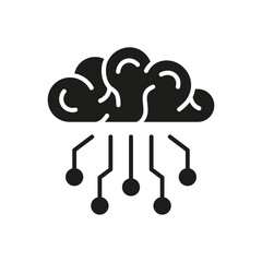 Poster - Tech Science Solid Pictogram. Human Brain with Circuit, Digital Technology Concept Black Line Icon. Artificial Intelligence Silhouette Symbol on White Background. Isolated Vector Illustration
