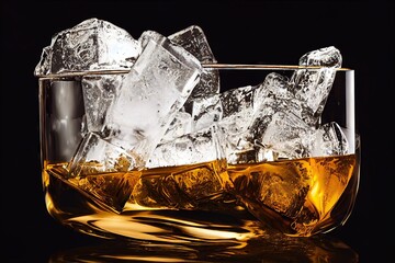 Poster - Bulky wide whiskey glass of ice and Scotch whiskey, created with generative ai