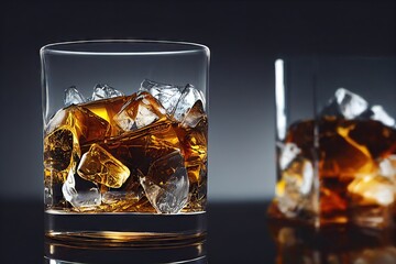 Sticker - Whiskey glass filled with ice cubes and fragrant brandy, created with generative ai