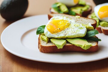 Sticker - Healthy lunch with toast with avocado and eggs, created with generative ai