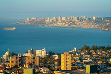 Elevated View Of Vina Del Mar Coastal City Seen From Mirador Pablo Neruda, Vina Del Mar, Chile