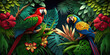 Macaw parrot bird in tropical rainforest