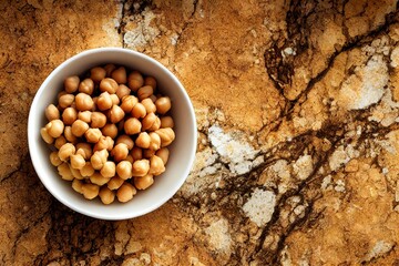 Wall Mural - White porcelain bowl with cooked chickpeas for healthy organic nutrition, created with generative ai