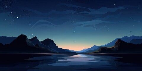 Wall Mural - mesmerizing scenery featuring mountains, sea, and starry sky on a beautiful night, generative ai