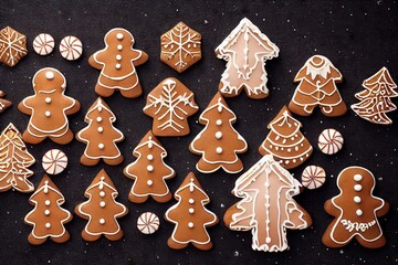 Wall Mural - Christmas dessert in form of gingerbread cookies in shape of men, created with generative ai