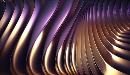Poster - Gold and purple metallic 3D background with waves. Generative Ai.
