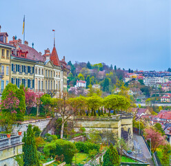 Wall Mural - Gardens with townhouses on the top of the slope of Bern's Altstadt, Switzerland