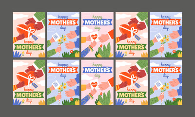 Wall Mural - happy mother day social media stories template vector flat design