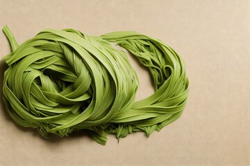 Canvas Print - Homemade green pasta fettuccini vegetarian Italian food on beige background, created with generative ai
