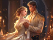 regal prince and princess romance, enchanting fairy tale couple illustration, generative AI