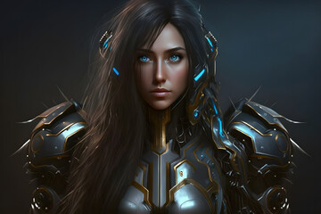 Wall Mural - Portrait of a warrior girl in armor. Woman knight. Neural network AI generated art