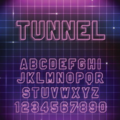 Poster - Retro Neon Light Font. Vector glowing alphabet