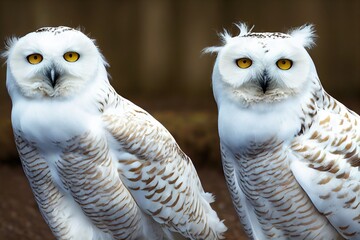 Sticker - Polar owl with fluffy beige yellow plumage sits on branch, created with generative ai