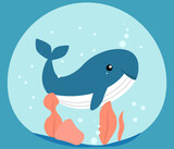 Fototapeta Pokój dzieciecy - simple vector illustration blue whale