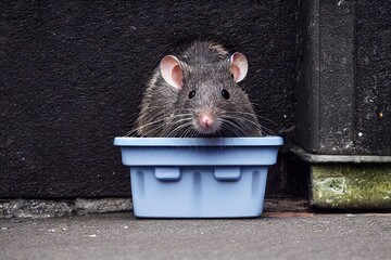 Sticker - Light gray rat lives in house and collects rat garbage, created with generative ai