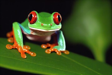 Poster - Shiny red eyed tree frog with large bulging eyes, created with generative ai