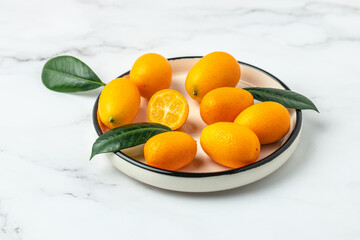 Wall Mural - kumquat fruit, chinese tangerine. banner, menu, recipe place for text, top view