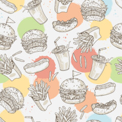 Poster - Fast food seamless pattern colorful