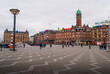 City Hall Square in the city center of Copenhagen, Denmark with brick architecture