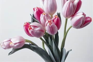 Wall Mural - Beautiful pale pink tulips bouquet for gift to young girl, created with generative ai