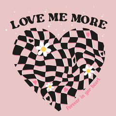 Wall Mural - slogan graphic with daisies inside checkered heart, vector illustration, for t-shirt graphic.