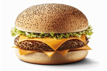 Canvas Print - Juicy beef hamburger with double cheese burger on white isolated background, created with generative ai