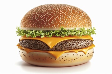 Canvas Print - Juicy beef hamburger with double cheese burger on white isolated background, created with generative ai