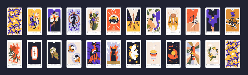 tarot cards design. occult major arcanas deck with esoteric magic symbols. pack of spiritual signs o