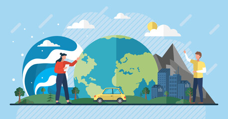 Wall Mural - climate change and global warming concept. save the planet. world environment day. earth day. sustai