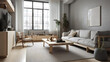 Modern urban city interior design contemporary home, IKEA style wood furniture, zen chill environment, luminous sunny light - Generative AI