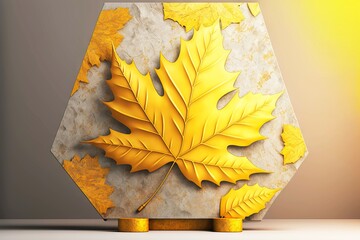 Canvas Print - Flat grey beige figure with maple leaf for 3d art podium-keytodesc Installation, created with generative ai