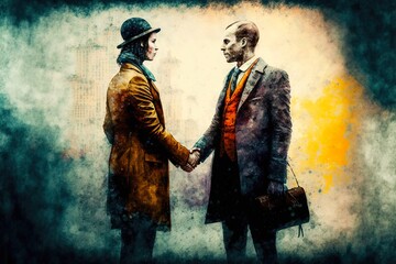 Wall Mural - Image of communication and partnership of two businessmen to demonstrate business concept, created with generative ai