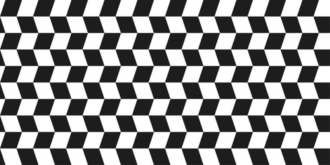 Poster - Checkerboard convex pattern. Optical racing flag, black and white. Diagonal rectangles.
