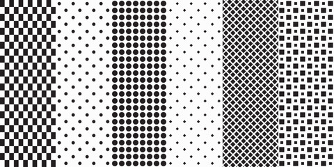 Leinwandbilder - Set of six simple patterns. Set of polka dots, rhombuses, dots, grid. Vector printing for surface application can be seamless.