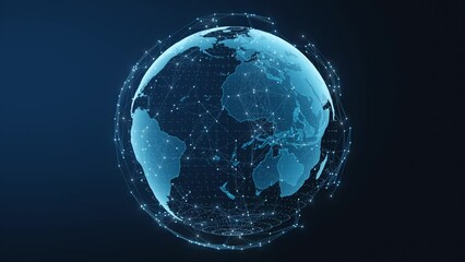 Wall Mural - Tech earth globalization in 3d animation. Global Business dots on rotating planet.